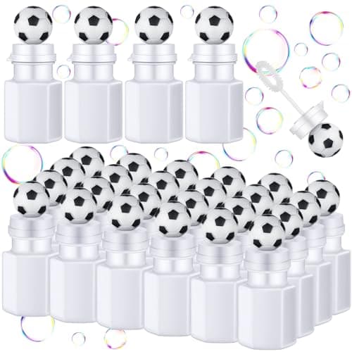 Syhood 24 Pcs Soccer Bubbles Party Favors Sports Ball Shape Bubble Wand 03 oz Sport Party Bottle for Gift Goodie Bag Stuffers Birthday Supplies