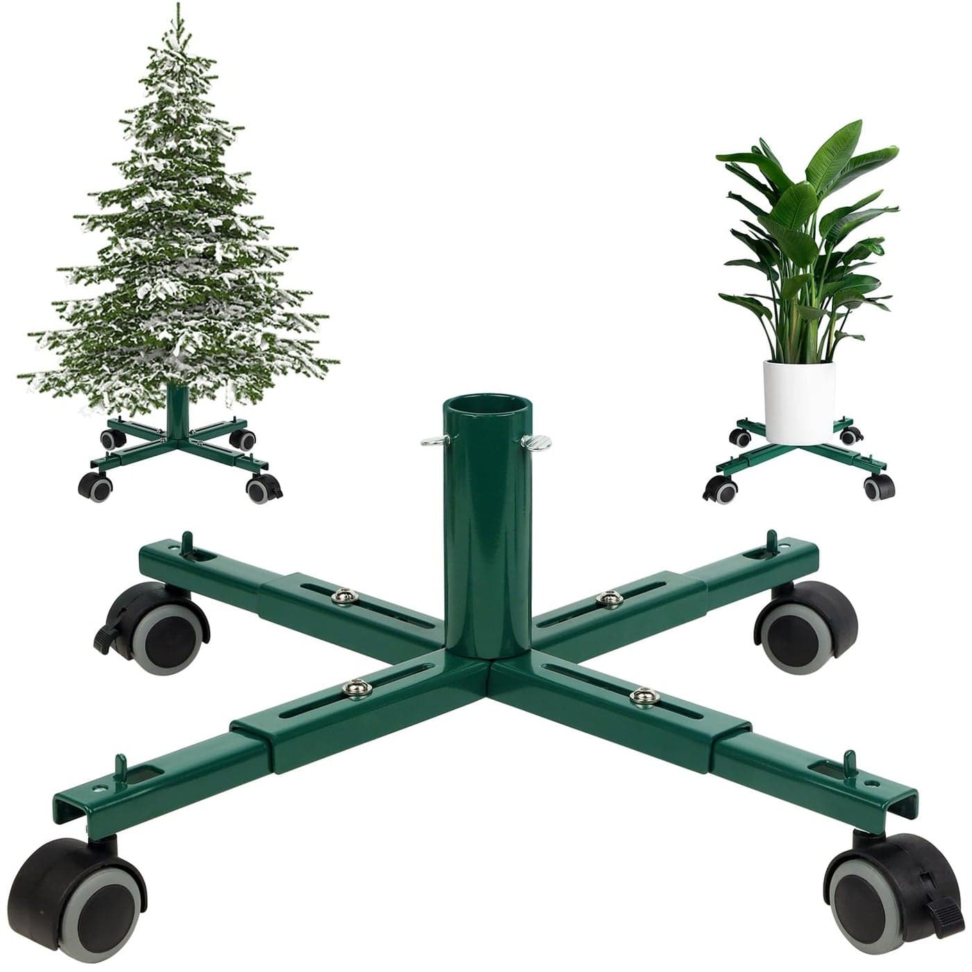Blissun Christmas Tree Stand Base with Wheels Movable Christmas Fake Tree Holder Fits up to 75 FT Artificial Trees Plant Caddy with Wheels Plant Taxi Plant Dolly Cart After Christmas Green