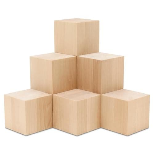 DIY Wood Cubes 2-inch, Pack of 6 Small Baby Blocks for Baby Shower, Building, Crafts, STEM, Blank Wooden Dice by Woodpeckers
