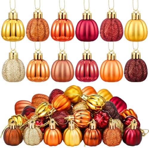 Colingmill 36 Pcs Fall Tree Ornaments Pumpkin Hanging Ornaments Thanksgiving Fall Decorations Mini Pumpkin Ball Decorations Farmhouse for Small Tree Autumn Home Halloween PartyFreshYellow