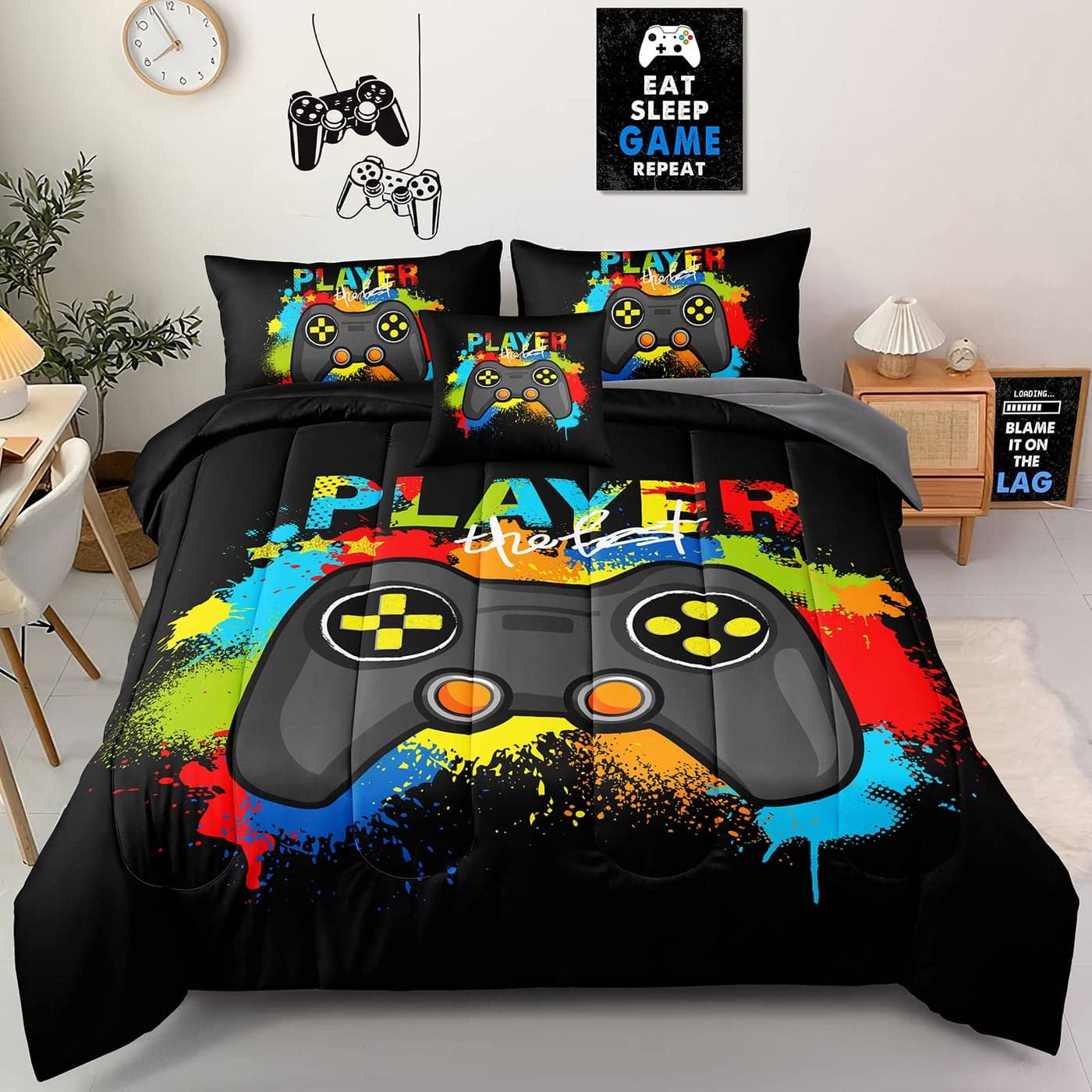 ZJian HOME 5 Pieces Gaming Bedding Set Twin Size for Boys Gamer Comforter Set for Boys Girls Kids Teens 5 Piece Bed in A Bag Video Game Bedding for Gamer Room Decorative Twin19