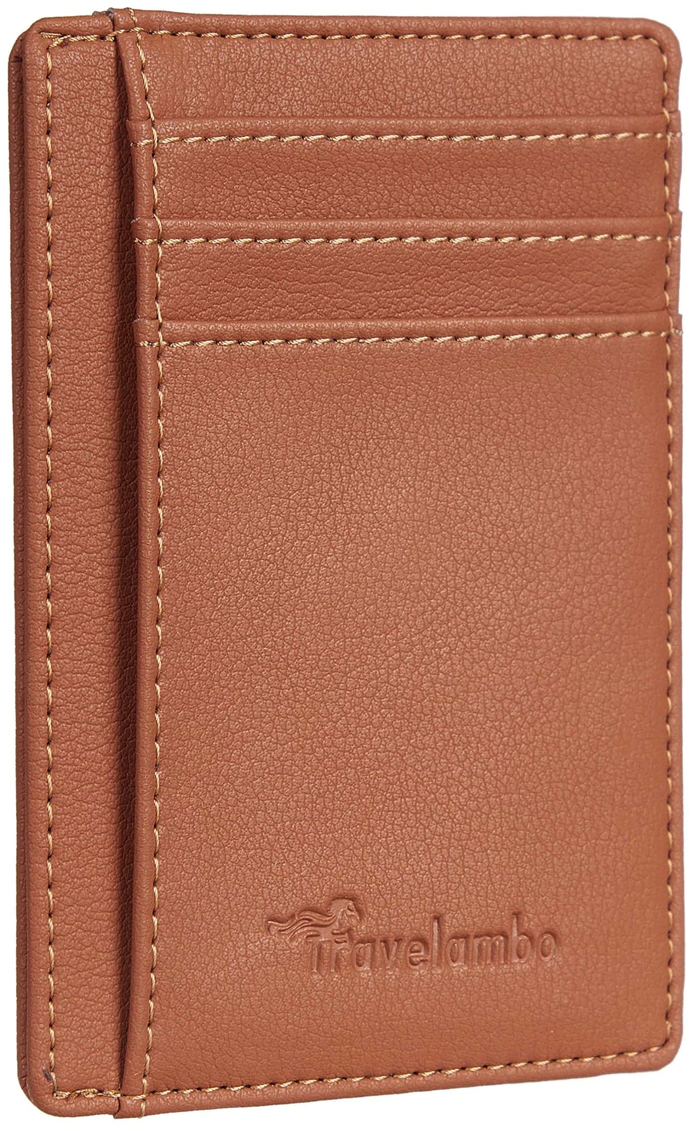 Travelambo Front Pocket Minimalist Leather Slim Wallet RFID Blocking Medium Size(Tan)