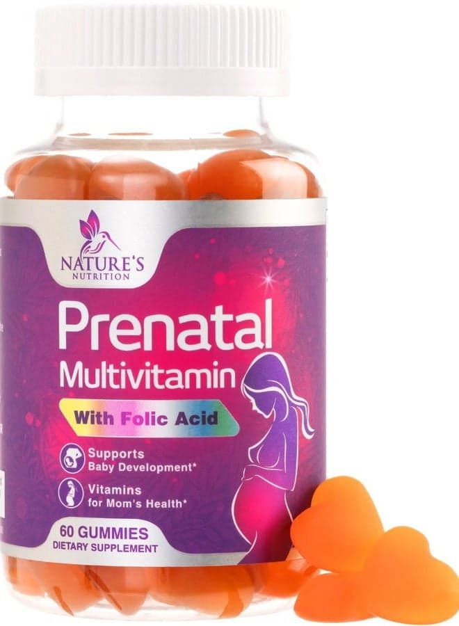 Folic Acid Prenatal Gummy for Women - Prenatal Vitamin Gummies With Folate - Pregnancy Support Supplement with Vitamins C, D3, B6, B12 & Omega 3 Prenatal Multivitamin, Non-GMO - 60 Gummies