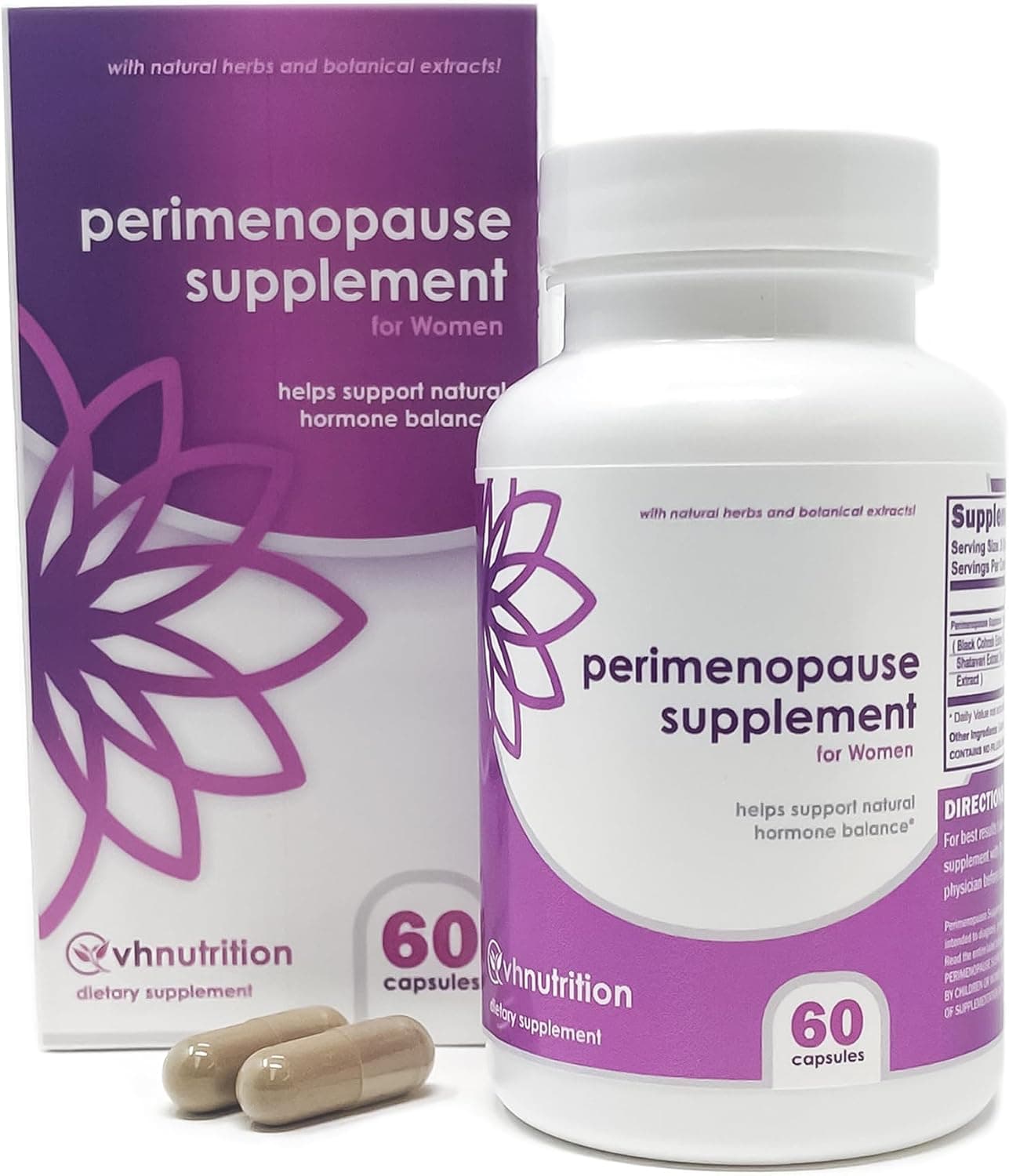 VH Nutrition Perimenopause Supplement for Women Hot Flash Mood and Menstruation Cycle Support 100 Herbal Formula Black Cohosh Vitex Shatavari No Additives or Fillers