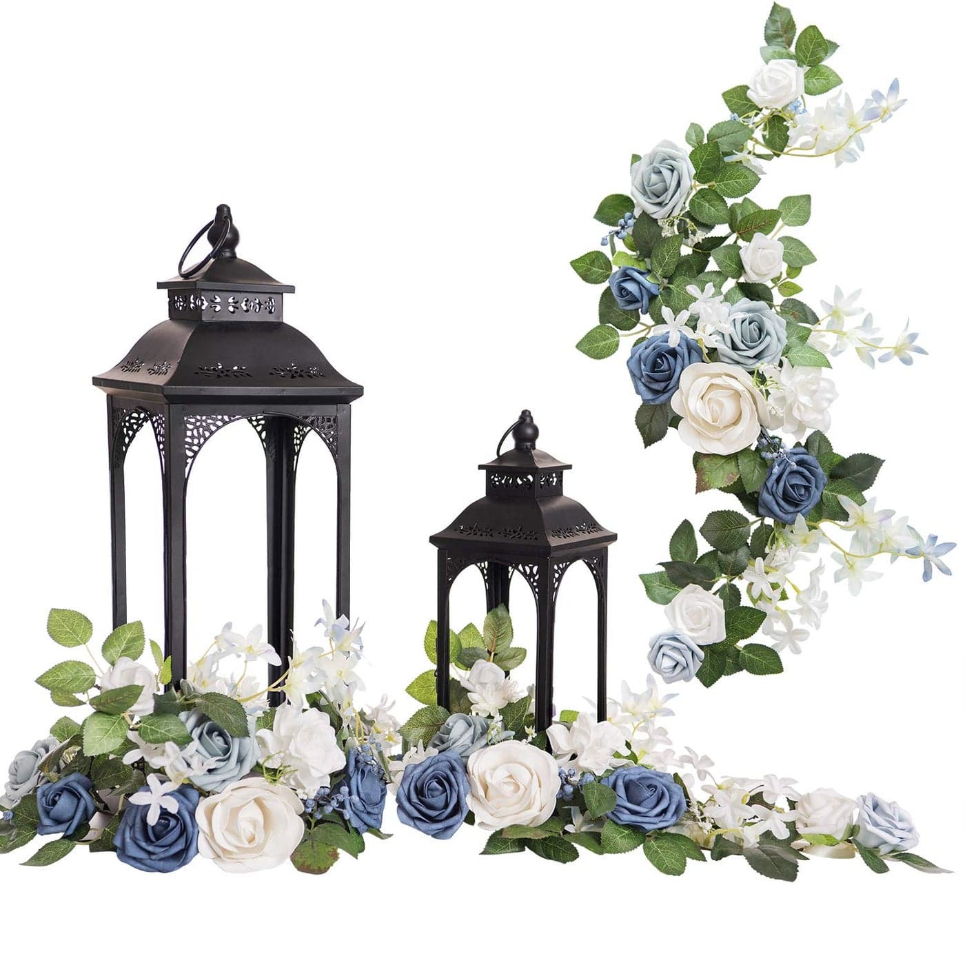 Lings Moment 6Pack 2ft Artificial Flowers Garland Dusty Blue White Lantern Flower Centerpieces Wedding Aisle Decor Chair Flowers Arch Floral for Mantel Signs DIY Table Wall Window Cake Decoration