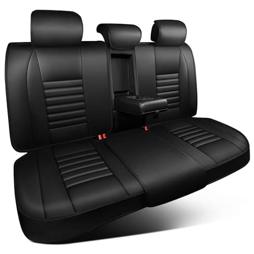 CAR PASS Back Seat Covers Nappa Leather Rear Seat Bench Cushion Lined Sponge Waterproof Breathable PU Split Back Row Protector Universal Fit for Car Vehicle Sedan SUV Pickup Truck Back Rear Seats