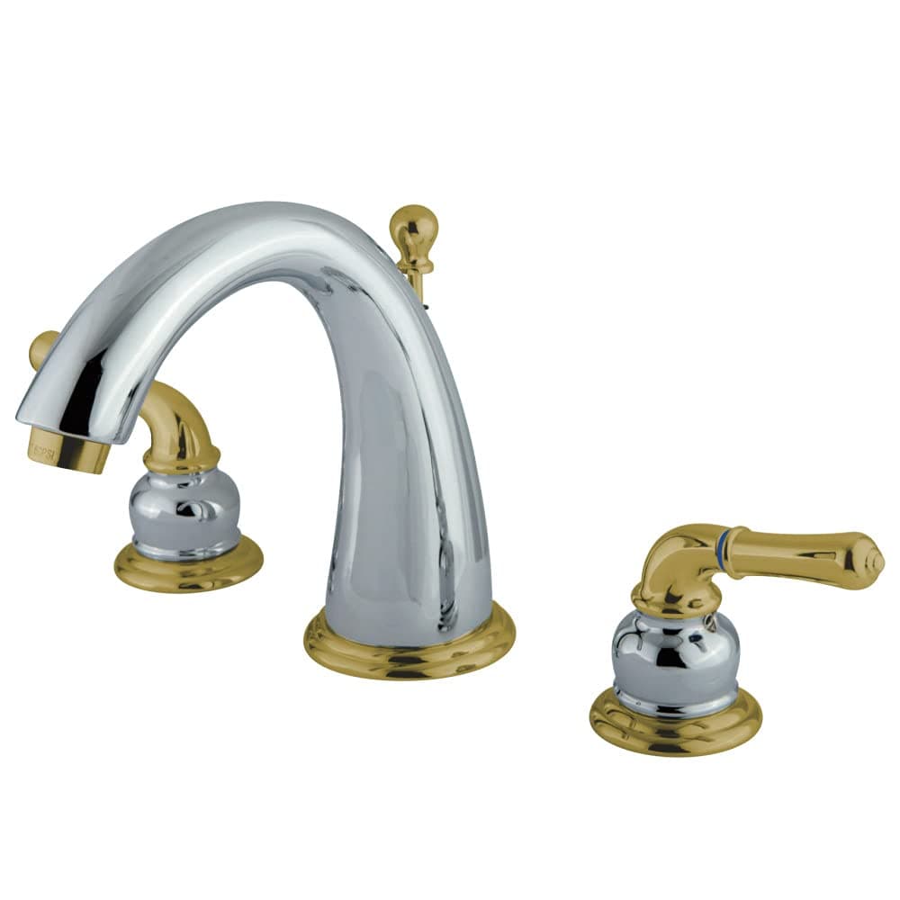 Kingston Brass KS2964 Naples Widespread Lavatory Faucet Polished Chrome and Polished Brass 8Inch Adjustable Center