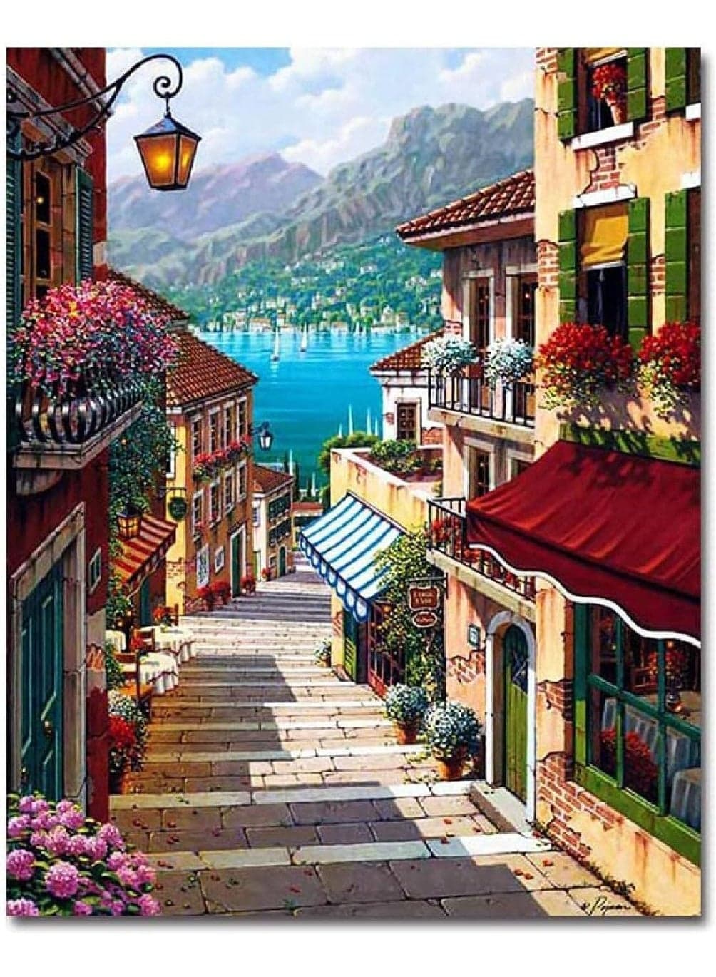 Harbour Town DIY Paint by Numbers Kit for Adults & Kids, Acrylic Oil Painting Set with Pre-Printed Canvas, Wooden Frame, Brushes & Paints, Beginner Art Craft Gift for Home Wall Decor, Frameless