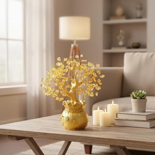 ZAICUS Lucky Feng Shui Citrine Tree, Crystal Tree of Life, Bonsai Money Tree, Gold Crystal Ornaments, Healing Gemstone Tree for Prosperity, Positive Energy, Good Luck Gift (7 x 3 inch)