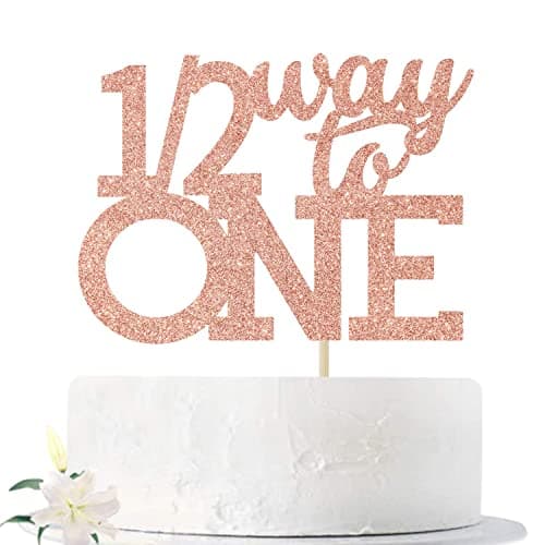 Festiko®Rose Gold Glitter 12 Way to One Cake Topper Happy 6 Months Cake Topper Half a Year Party Decors Six Months Old Party Decorations Happy 12 Birthday Photo Props