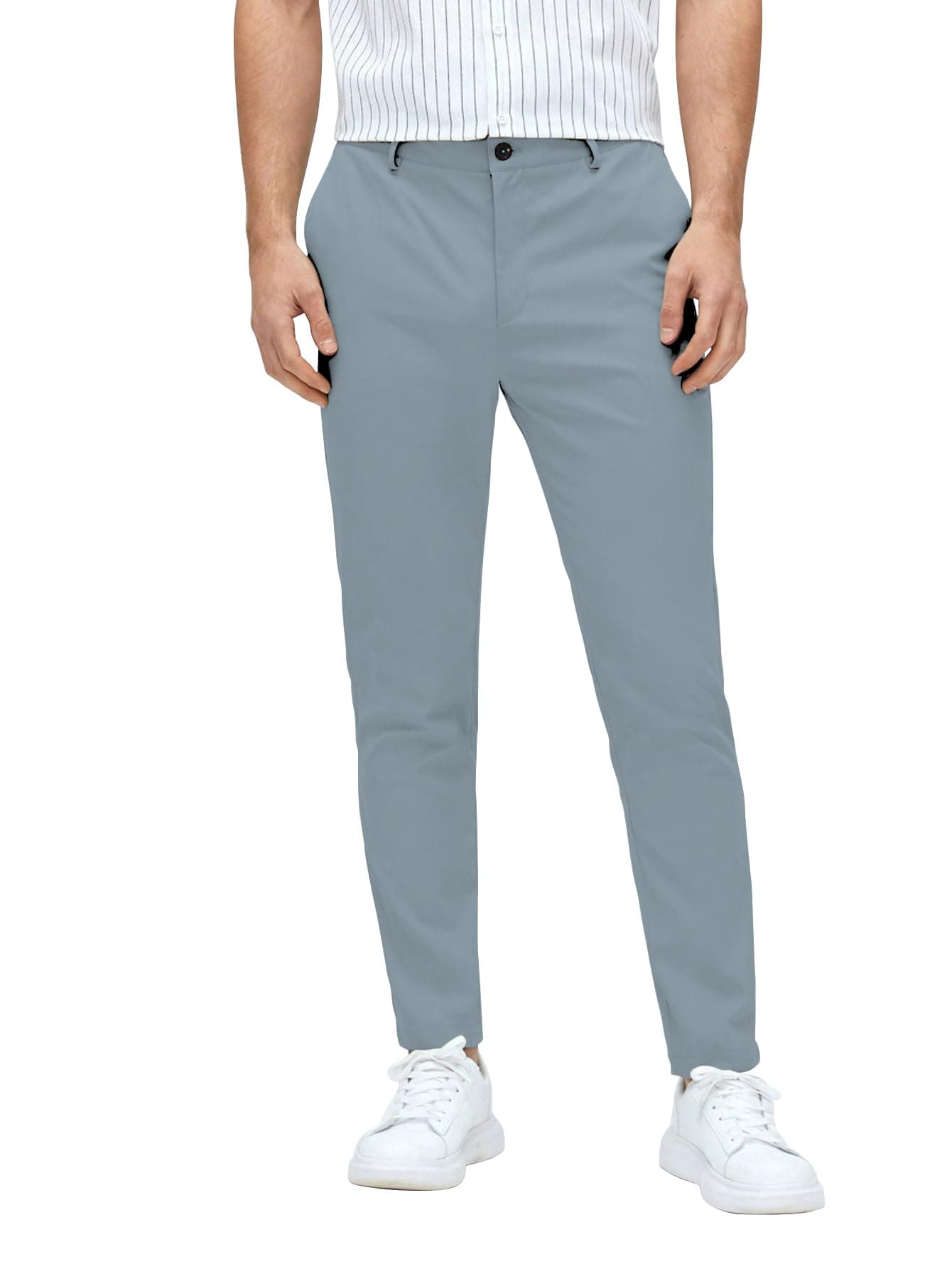 AVANOVA Men’s Classic Dress Pants with Side Pockets | Solid Sky Blue Tapered Suit Trousers, Business Formal Office Wear Regular Fit Pants, Stretchable Blend Slim Carrot Fit (Trouser 255 Sky Blue-M)