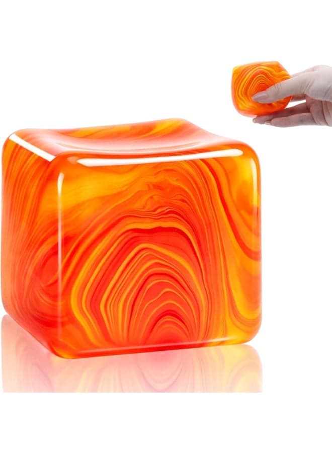 Slow Rising Stress Cube Fidget Toy, Soft Squishy for Anxiety Relief, Orange Swirl