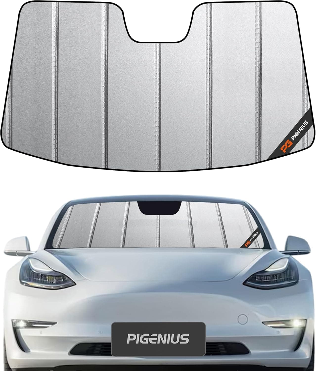 Pigenius Windshield Sun Shade for Tesla Model 3 (2018-2021) - Custom Fit Folding Sunshade - Grey