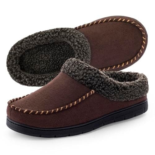 ULTRAIDEAS Men's Warm Fuzzy Moccasin Clog Slipper, Slip on Winter Comfy Indoor/Outdoor House Shoes(Coffee, 11-12)