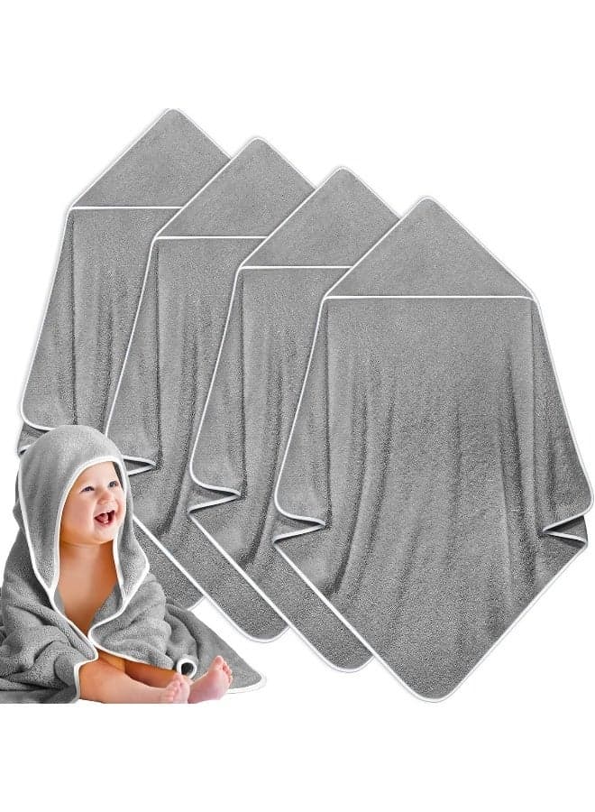 Reginary 4 Pack Baby Hooded Towels Coral Fleece Baby Bath Towels 30 x 30 Inch Soft and Absorbent Hooded Bath Blanket for Newborn Babies Toddler Infant Boys Girls Shower Gift Supplies (Gray)