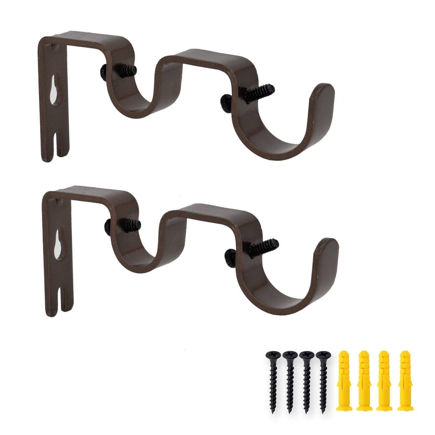 AddGrace 2 PCS Double Curtain Rod Bracket Heavy Duty Curtain Rod Holders for 1 and 58 Drapery Pole Adjustable Wall Mounted Drapery Pole Brackets for Living Room Bedroom Brown