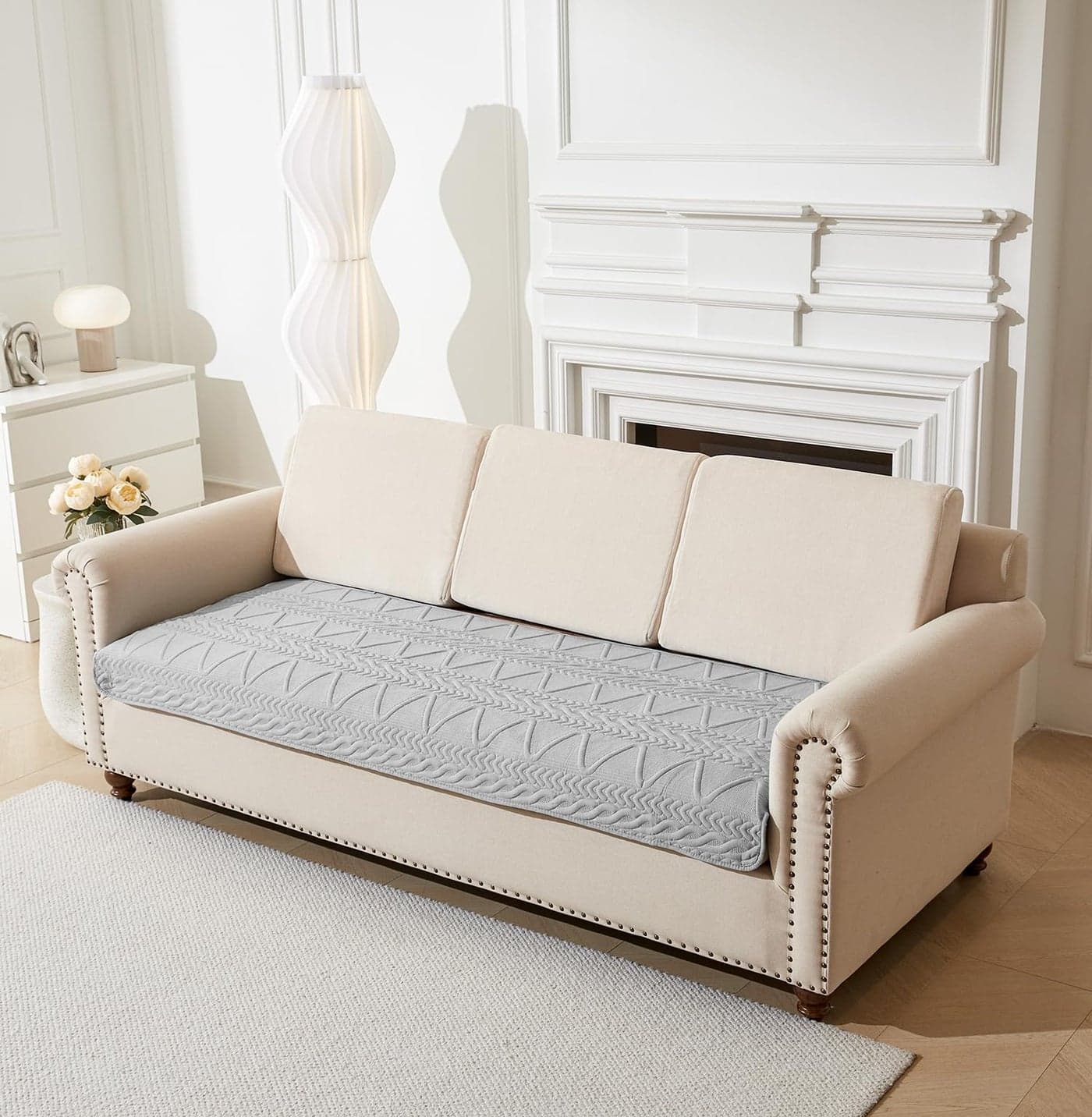 House of Quirk Sofa Covers Cotton Quilted Fabric 1/2/3/4 Seater Sofa Cover Corner Sofas Slipcovers Anti-Slip Stretch Seat Pad from Pets Replacement Protector (One Seater, Grey, 70x70cm)