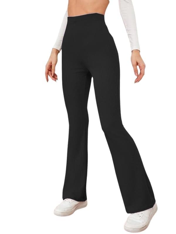 Leriya Fashion Women's Western Ribbed Stretchable Trousers for Women || Casual Wear Jogging Wear || Sweatpants || Lightweight Wear. (Small, Black)
