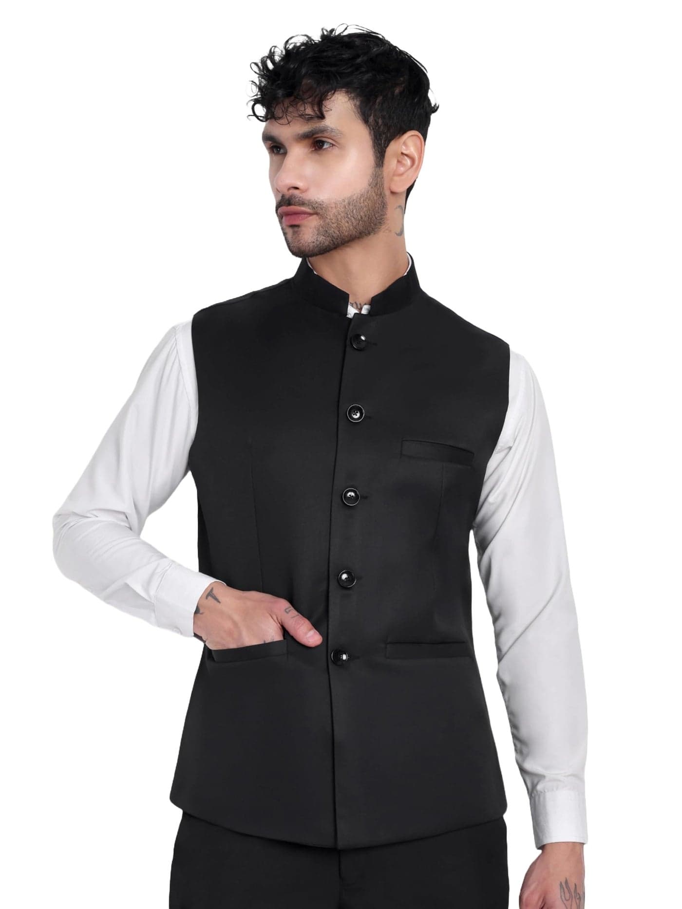 ROCKSY Black Nehru Jacket, Modi Koti for Men, Cotton Waistcoat for All Occasion: Diwali, Wedding, Ethnic, Office Party, Formal and casual Look, Size 42
