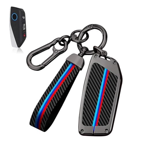 Erivis for BMW Key Fob Cover with Keychain, Carbon Fiber Metal Key Fob Case Fit for BMW 2025 2026 New X5 X7 7 iX X6 i5 M60 i7 Series, Full Protection Car Key Cover Shell Accessories for Man and Woman