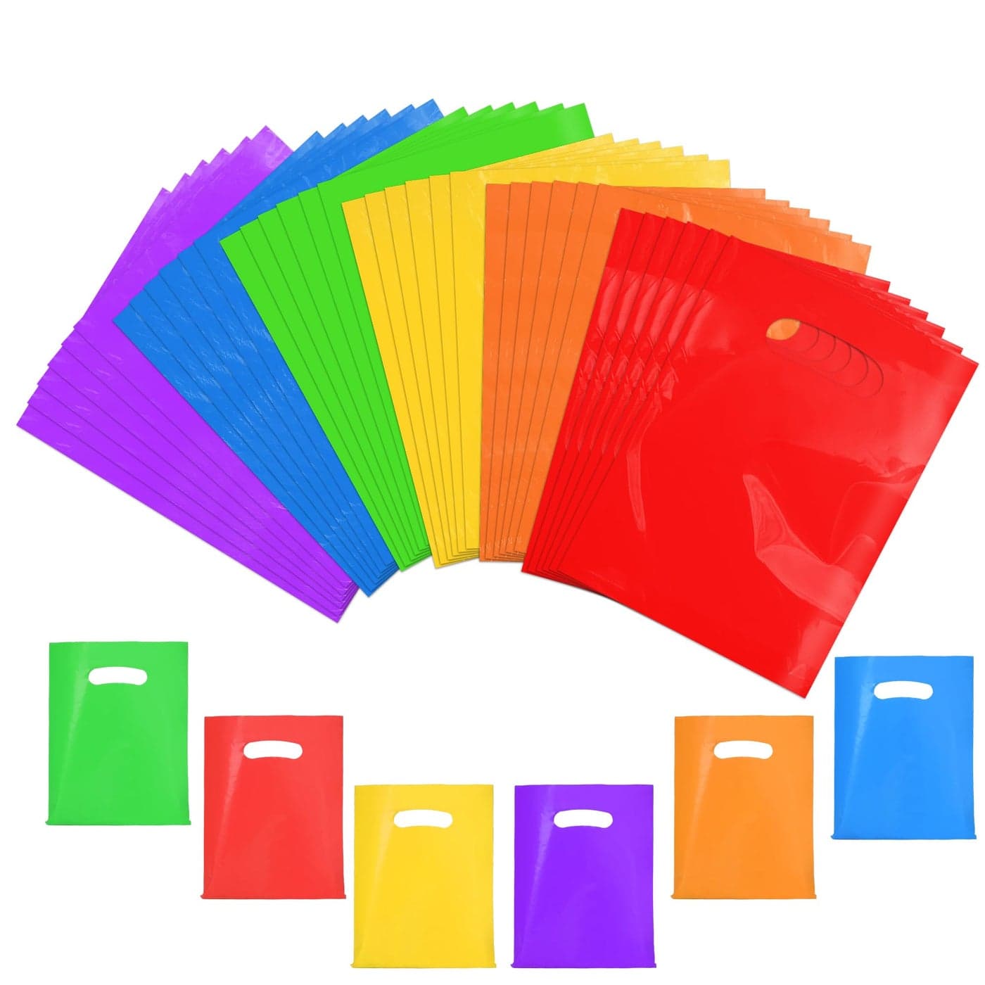 VieFantaisie 36 PCS Plastic Party Favor Small Gift Bags 6x8 Goodie Bags for Kids Candy Treat Pouches Bulk with Handle for Kids Birthday Party Thanksgiving Christmas Halloween 6 Colors