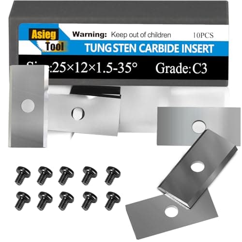 Asieg Tool 25x12x1.5mm-35° 1 inch Carbide Inserts Cutter Blades Replacement Knives 2 Cutting Edges with Screws for Woodworking Surfacing Groove Helical Planer Cutter Heads 10pcs