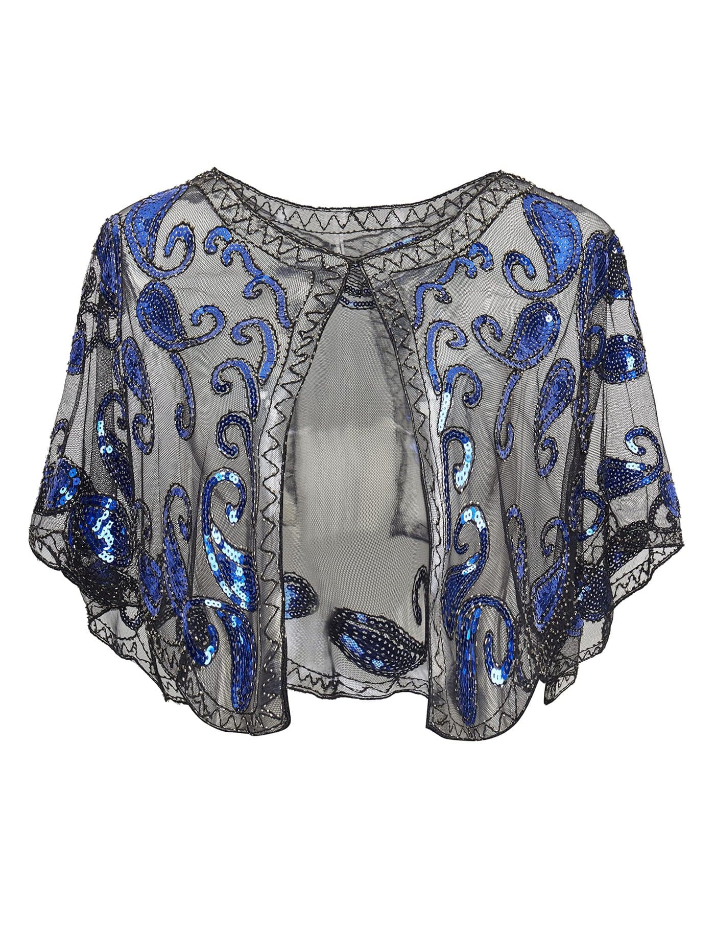 BABEYOND 1920s Shawl Wraps Beaded Evening Cape Bridal Shawl Flapper Cover Up (Black Blue)