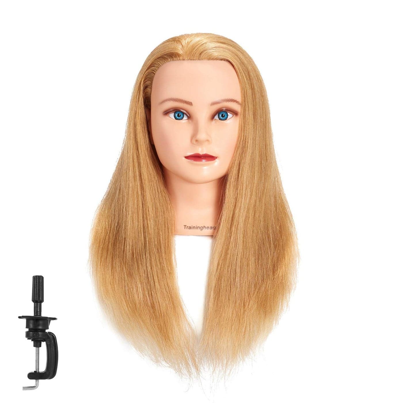 2022 100 Human hair Mannequin head Training Head Cosmetology Manikin Head Doll Head with free Clamp Stand Blonde