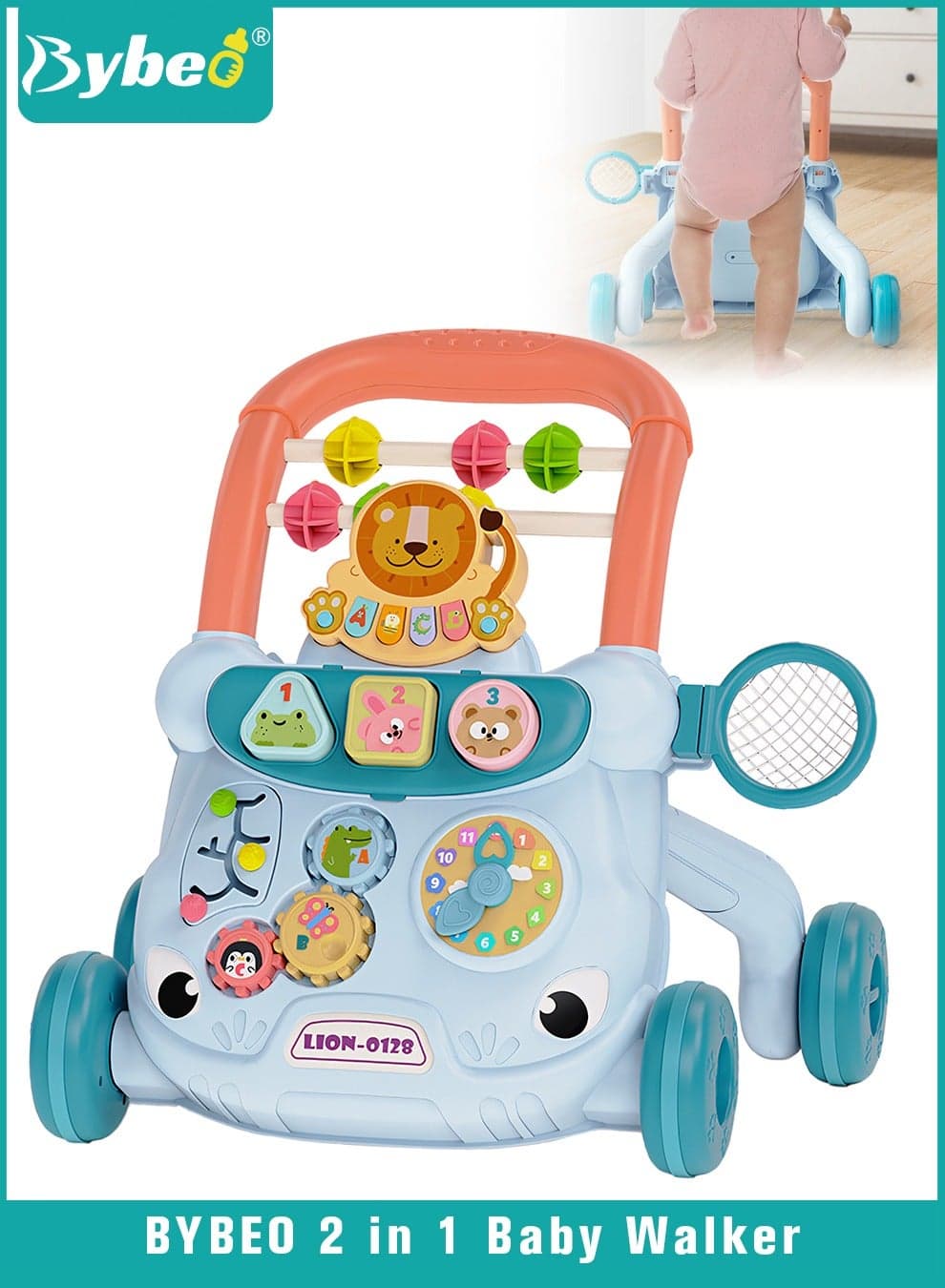 2-in-1 Baby Sit-to-Stand Push Walker & Early Educational Child Activity Center, with Removable Interactive Play & Learning Panel for 6-36 Month Infant Toddlers