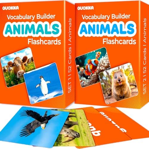 QUOKKA 104 Animal Flash Cards Set Kids and Adults Vocabulary Builder for ABA Therapy Early Childhood Education ESL Teaching Picture Cards for Speech Therapy and Vocabulary Building Activities
