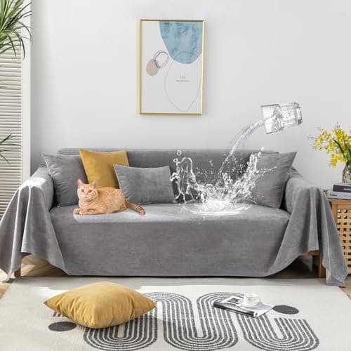 STACYPIK Waterproof Sofa Cover for Dogs Cat-Scratch Resistant Couch Cover for 2 Cushion Couch Non Slip Pet Friendly Gray Furniture Protector for Loveseat Washable Sofa Silpcover for L Shaped-71X118IN