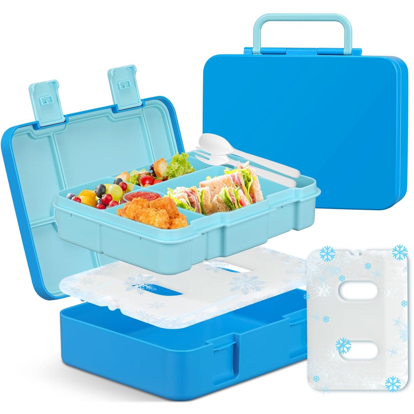 JOOPETALK Chill Bento Lunch Box for Kids Adult with Ice Pack Keep Food Cold Fresh 5Compartment Reusable Leak Proof Lunch Container for Girl Boy School Dishwasher Freezer Safe