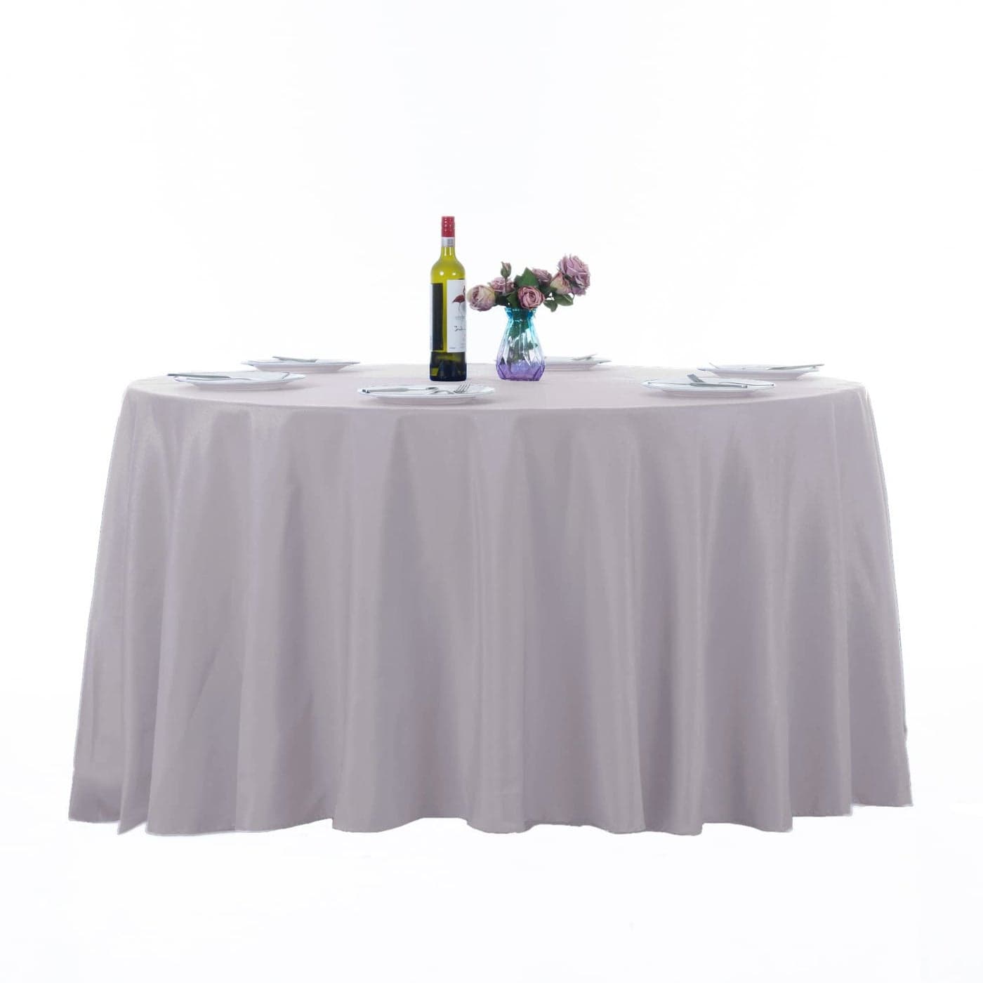 Ascoza 2pack 120 Inch Silver Round Tablecloth in Washable Polyester Fabric for WeddingBanquetRestaurantParties