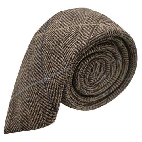 King & Priory Luxury Walnut Brown Herringbone Check Necktie, Tweed