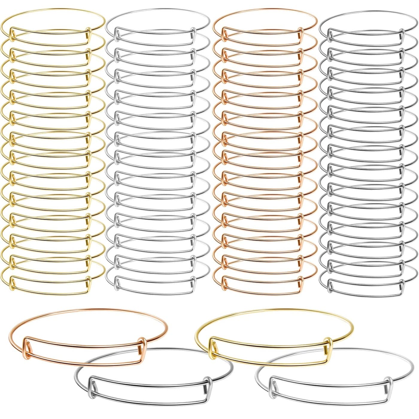 UPINS 60 Pcs Expandable Bangle Bracelets Adjustable Stainless Steel Wire Blank Bracelets Bulk for Women DIY Jewelry Making 26inches