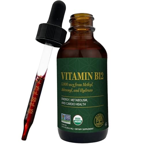 Global Healing Organic Vitamin B12 5000 MCG Sublingual Liquid Methylcobalamin Hydroxo Blend More Methylated Drops for Adults Vegan NonGMO VIT B12 Vitamins Supplement 2 Oz
