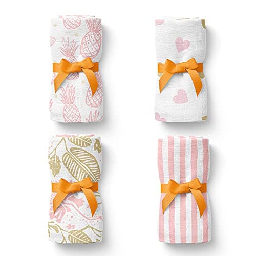 Kiddery Wash Cloth | Set of 4 | Premium 100% Cotton Muslin | Soft & Absorbent | Napkins Set | Soothing Prints for New Born Baby | Baby Shower Gifts | Set of 4 | Girls