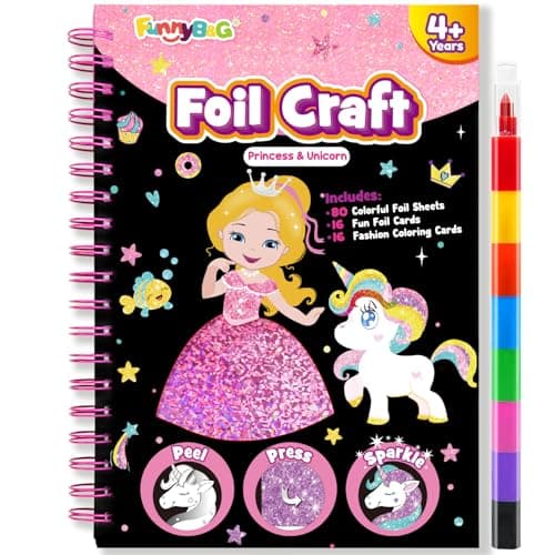 FUNNYB&G Foil Art Craft Activity for Kids - Halloween Crafts Gift Party Favors for Kids Fun Art Supplies Creative Birthday Gift Travel Toys for Girls Boys 4 5 6 7 8 9 Years Old(Princess)