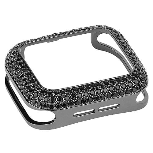 HJINVIGOUR Gorgeous Bling Crystal Case Rhinestone Diamond Bezel Cover Compatible Apple Watch Series 6 5 4 SE 3 2 1 (Black with Black Crystals, 44mm/42mm)