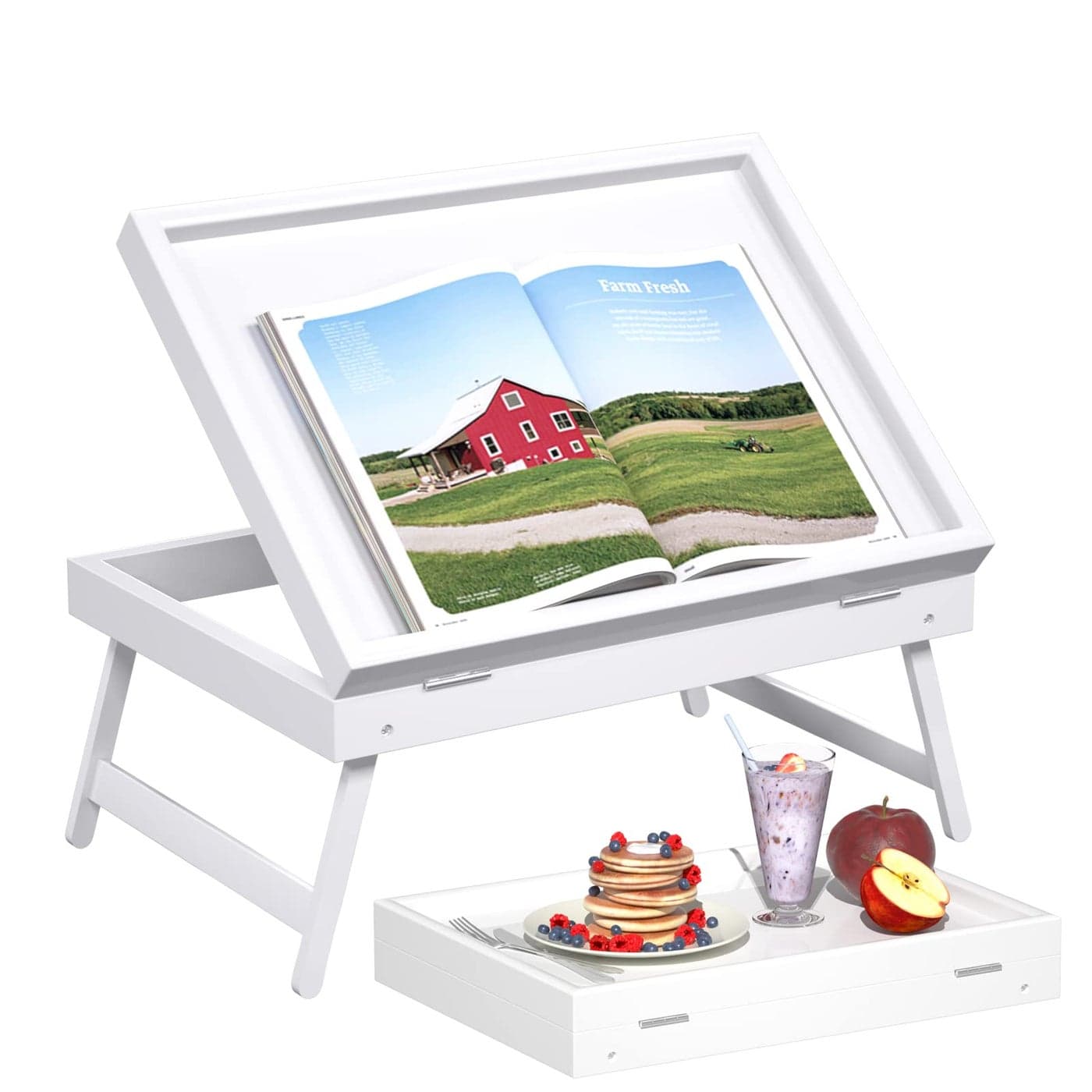 Bed Tray Table Breakfast Food Tray with Folding Legs Serving Tray for Computer Laptop Desk Bed Platters TV Snack Tray by Artmeer White Medium