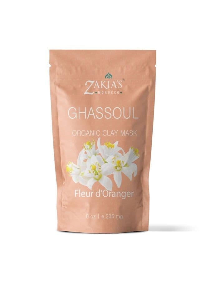 Moroccan Ghassoul Clay Mask (Orange Blossom) - Organic Natural Facial Mask and Skin Care Treatment - Anti-aging Mud Mask Heals Dry & Oily Skin, Acne, Eczema & Psoriasis - 8 Oz