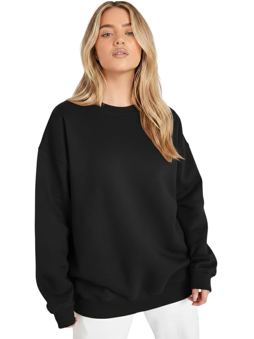 LEOTUDE Women’s Loose fit Round Neck Sweatshirt for Women (GRL_W11_SP-XOD9_P_BLK_M)