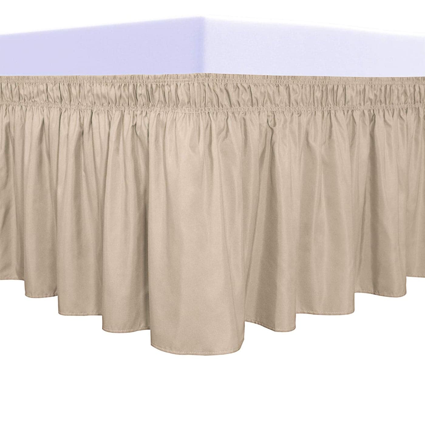 PureFit Wrap Around Ruffled Bed Skirt with Adjustable Elastic Belt 18 Inch Drop Easy to Put On Wrinkle Free Bedskirt Dust Ruffles Bed Frame Cover for Twin Twin XL and Full Size Beds Beige