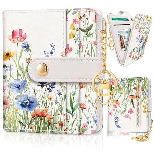 Jogjam Floral Flowers Rfid Ladies Wallet, Small Slim Thin Compact Credit Card Women Wallet, PU Leather Bifold Cash Zipper Coin Pocket ID Window for Female