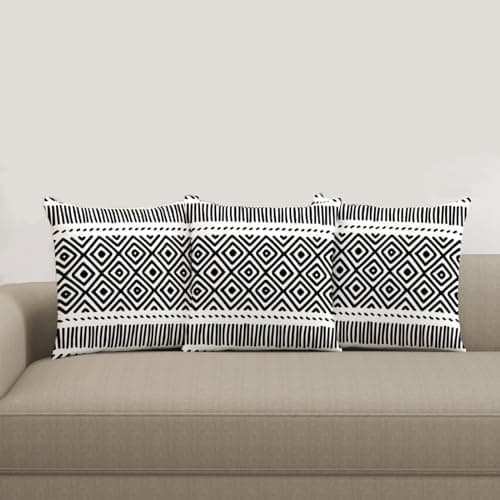 Trance Home Linen 100% Cotton Printed 24x24 inch Cushion Covers for Sofa and Diwan | Throw Pillow/Small Cushion Pillow Covers – (24x24 inch | 60cmx60cm, Aztec Black)– Set of 3