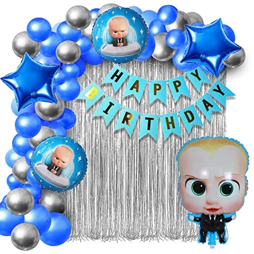 Party Propz Boss Baby Theme Decorations -Set of 38Pcs, Birthday Decoration Items | Boss Baby Birthday Decorations | Blue White Metallic Balloons | Baby Boss Theme Birthday Decorations 1st Birthday