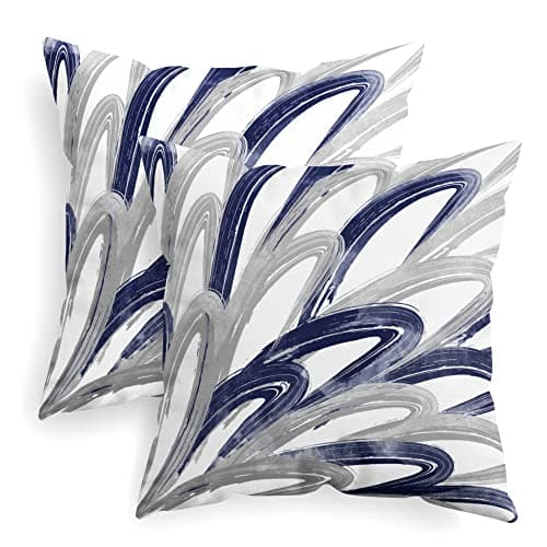 CaliTime Throw Pillow Cases Pack of 2 Cozy Fleece Two-Tone Abstract Feather Decorative Cushion Covers for Couch Bed Sofa Farmhouse Decoration 16 X 16 Inches Navy Grey
