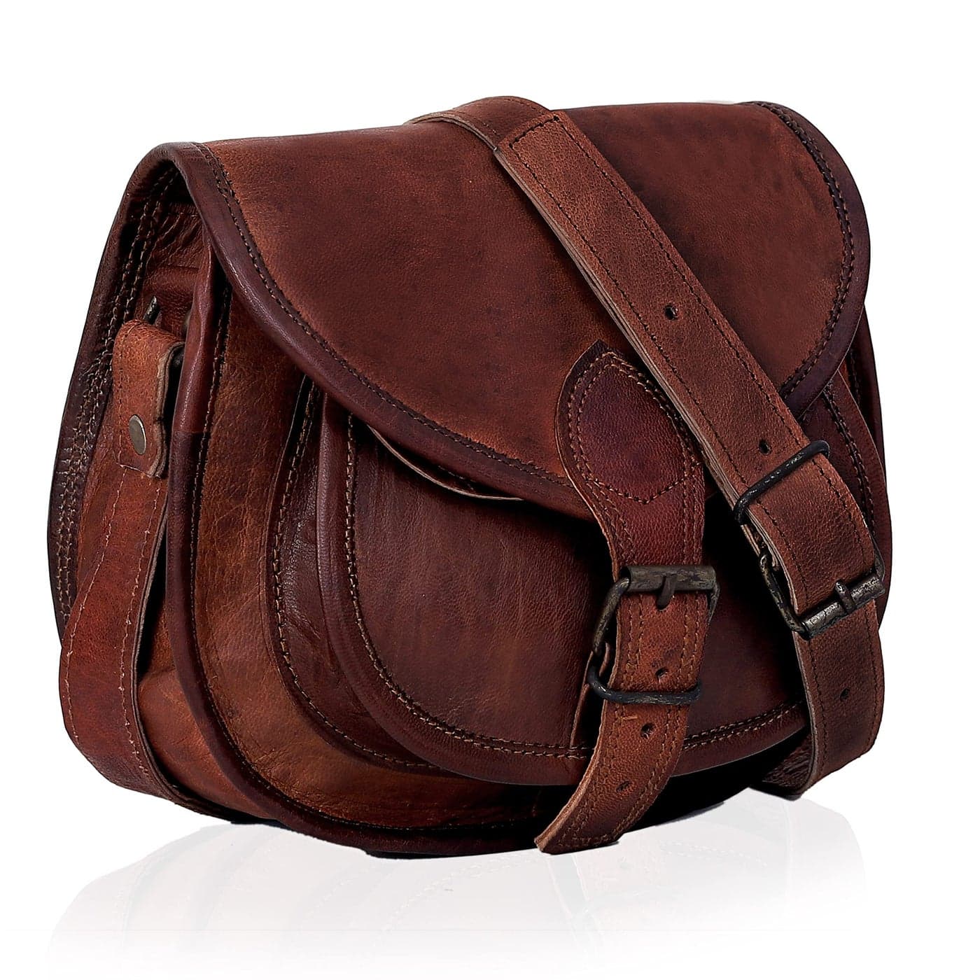 Handmadecraft 9" X 7" Women Vintage Style Genuine Brown Leather Crossbody Shoulder Bag Handmade Purse