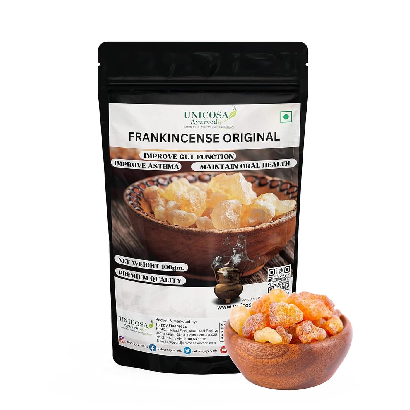 UNICOSA Ayurveda Pure Frankincese Resin 200gm Kunduru Loban Monastery Incense Olibanum Boswellia Carterii Frankincense Tears Pure Frankincense Granules Premium Incense