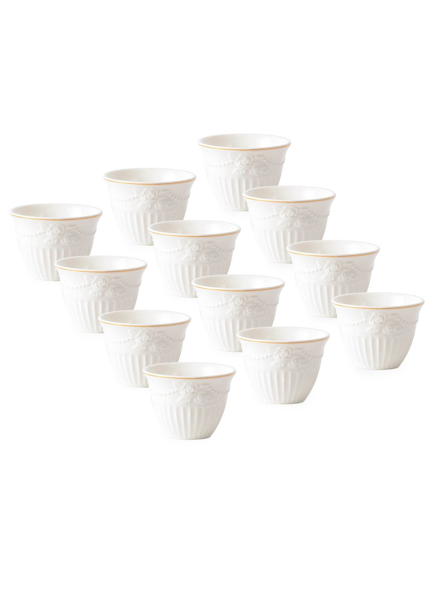 LIFE SMILE Classic 12-Piece New Bone China Cawa Cups, 70ml - Ideal for Arabic Coffee & Tea
